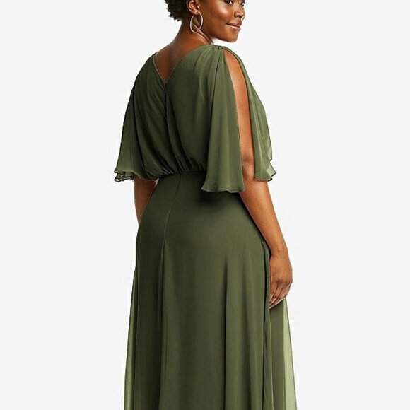 After Six 1565...V-Neck Split Sleeve Blouson Maxi Dress....Olive Green...Sz 18 - Picture 3 of 11